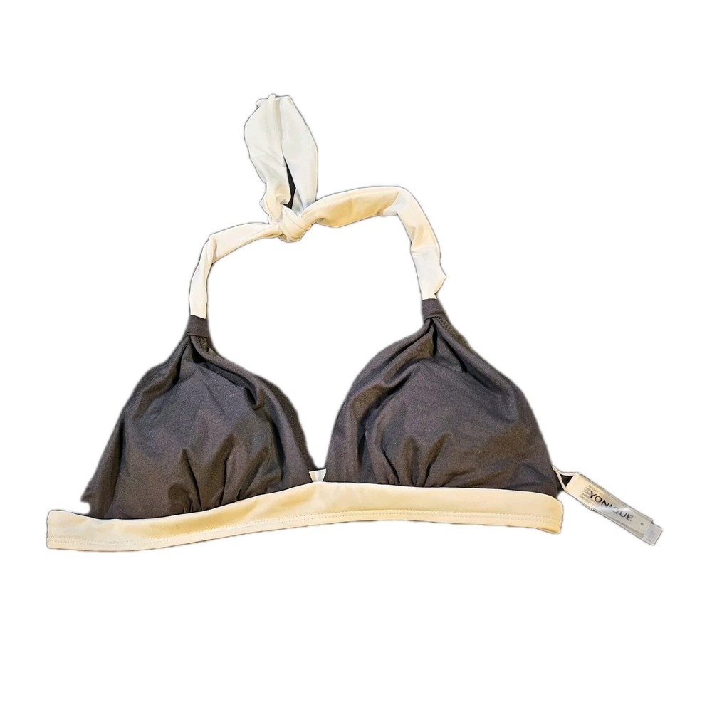 Yonique Swimsuit SZ S Womens Bikini Triangle Top Black White Trim Beach,Pool
